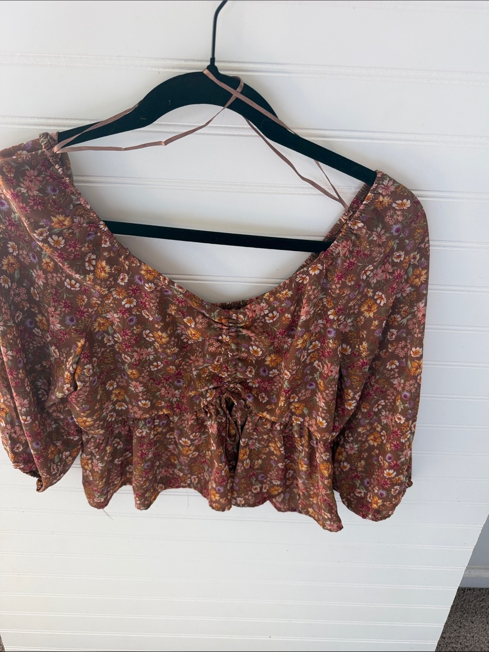 Pink Rose Floral Peasant Top in Rust & Pink